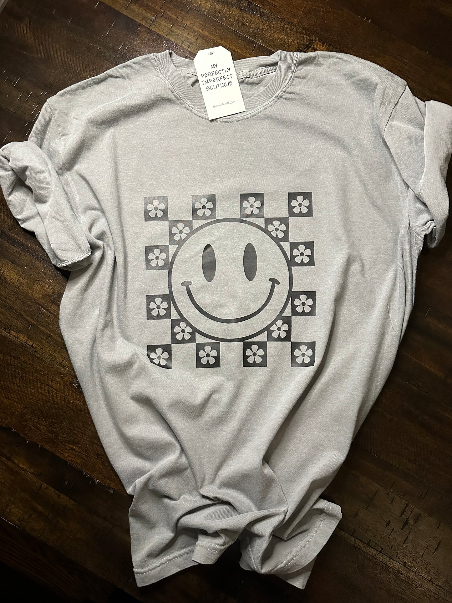 Checkered Floral Smiley Tshirt