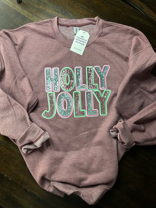 Sequin Holly Jolly Crewneck