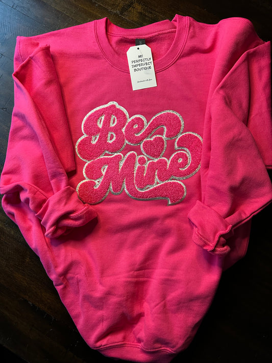 Be Mine Bright Pink Chenille Crewneck